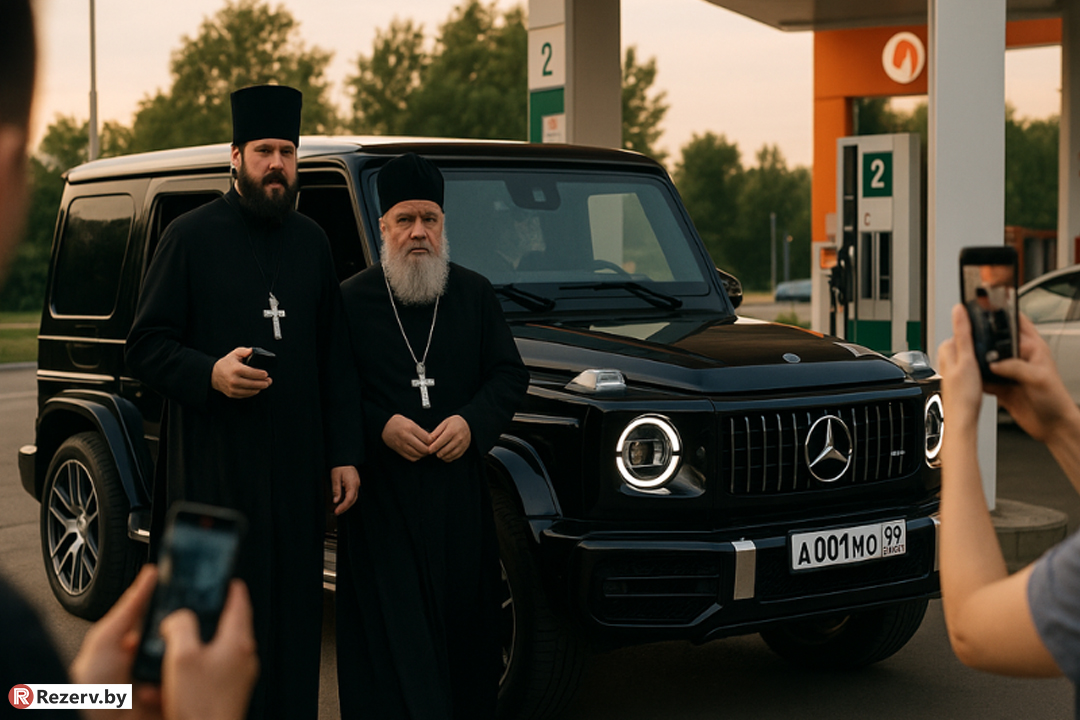 батюшка на дорогом внедорожнике - гелентвагене