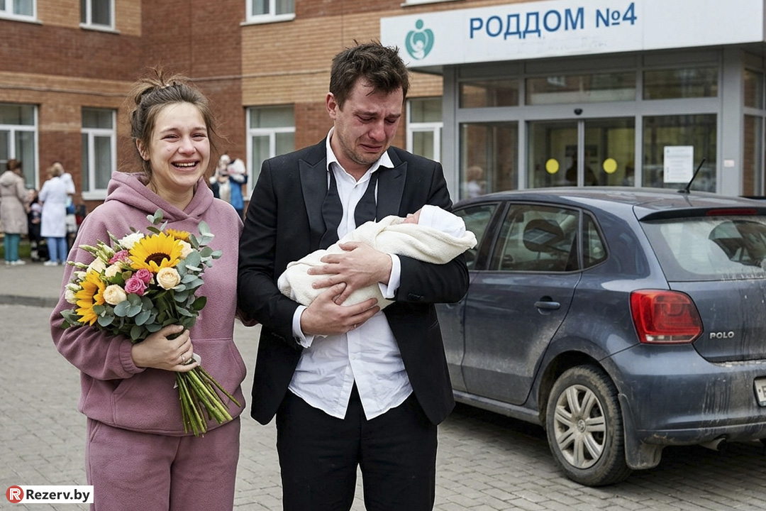 встреча жены из роддома - грустный мужчина