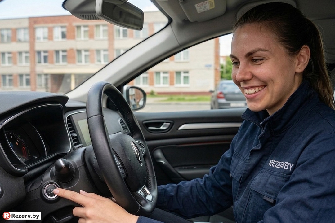 девушка заводит автомобиль