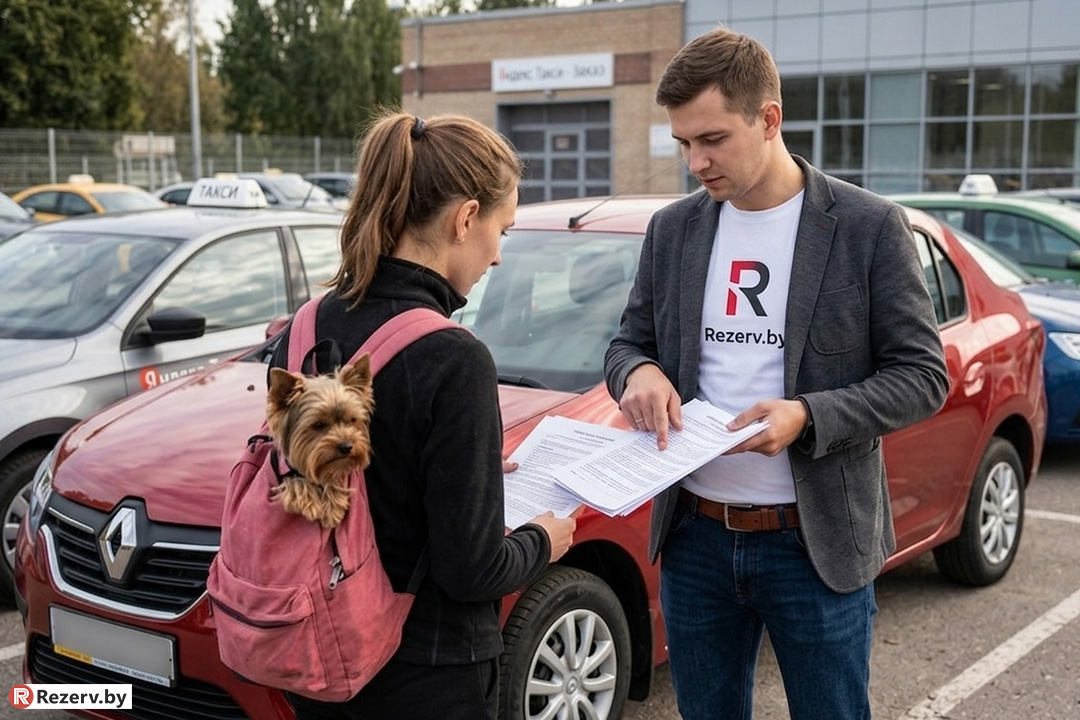 девушка подписывает договор на оказание услуг по прокату автомобилей