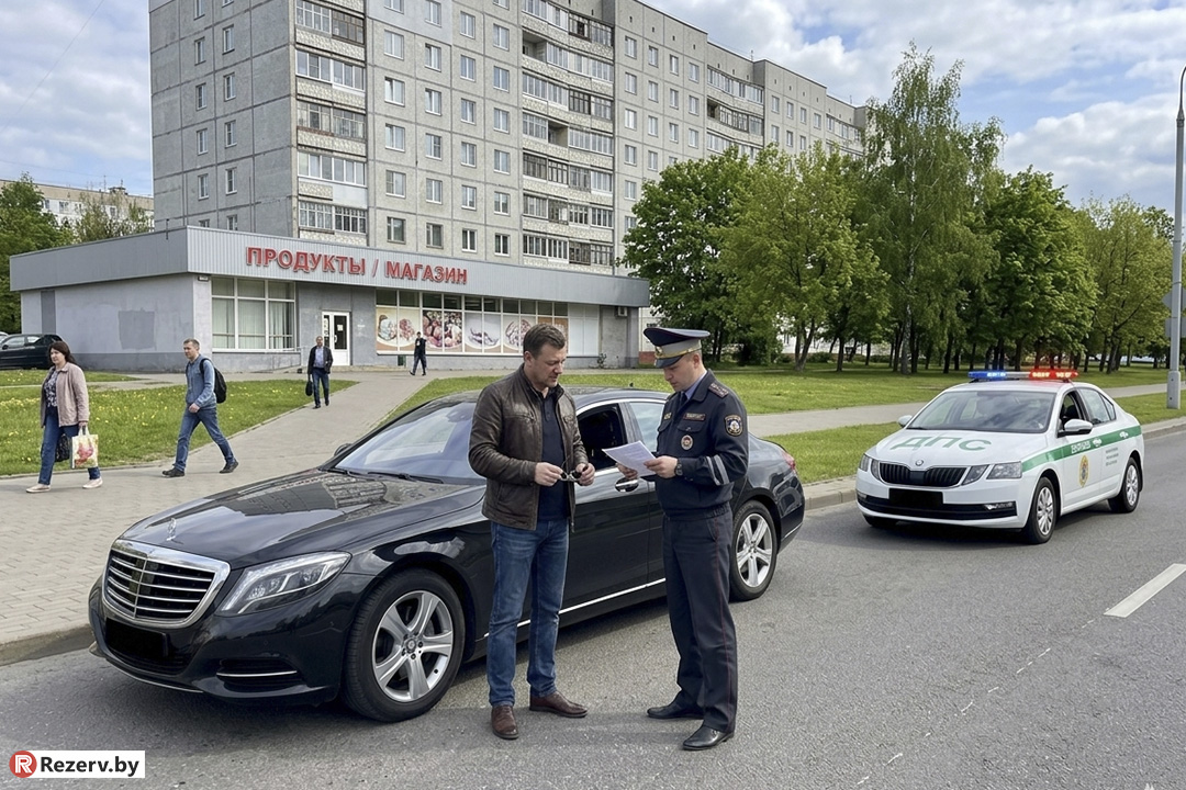 у мужчины проверяют документы на автомобиль